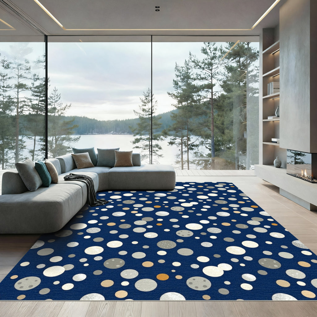 Celestial Navy Blue Metallic Polka Dot Rug