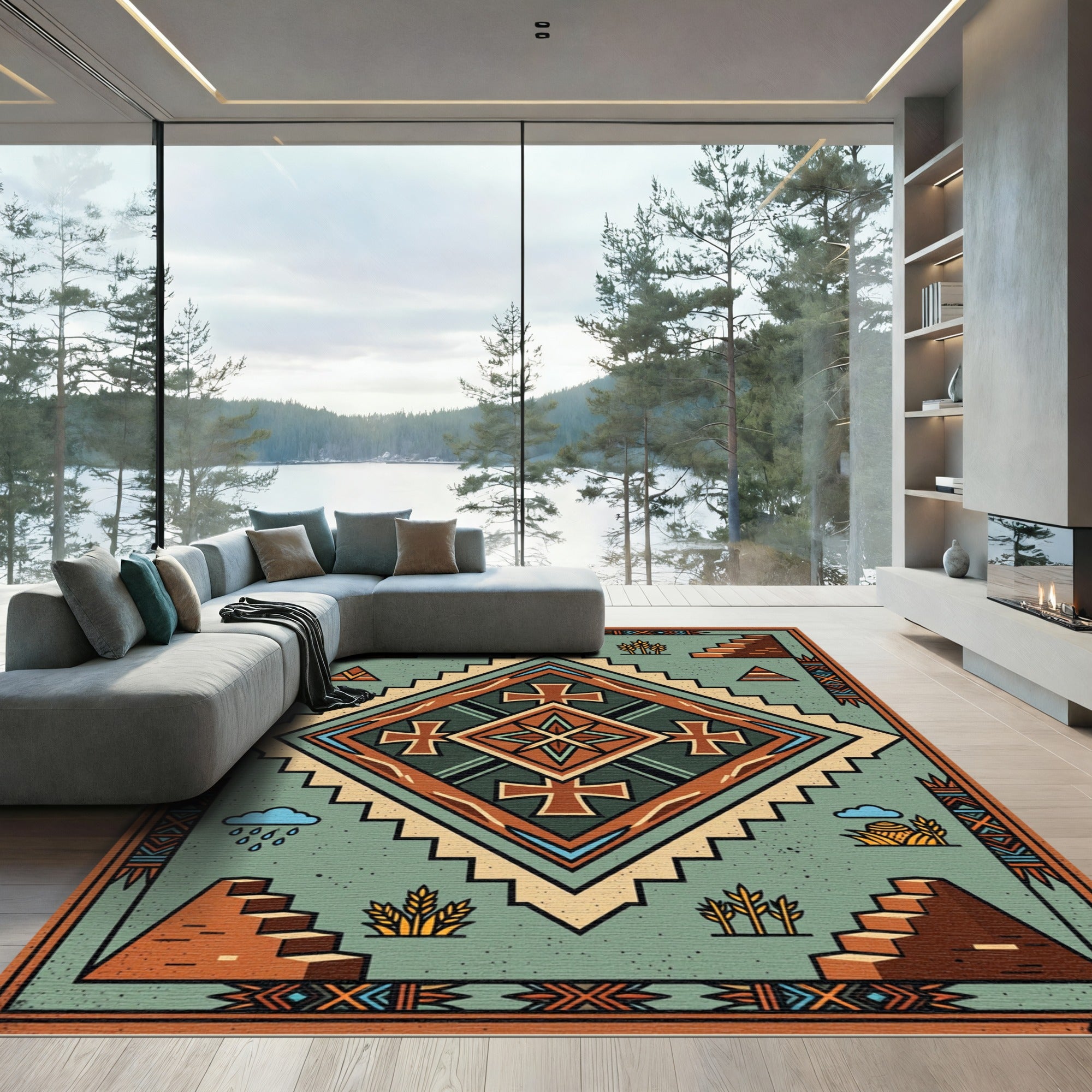 Southwestern Aztec Diamond Earthy Area Rug
