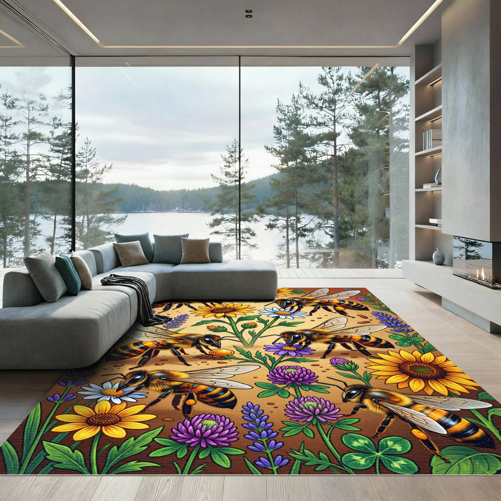 Vibrant Yellow Honeybee Garden Meadow Rug