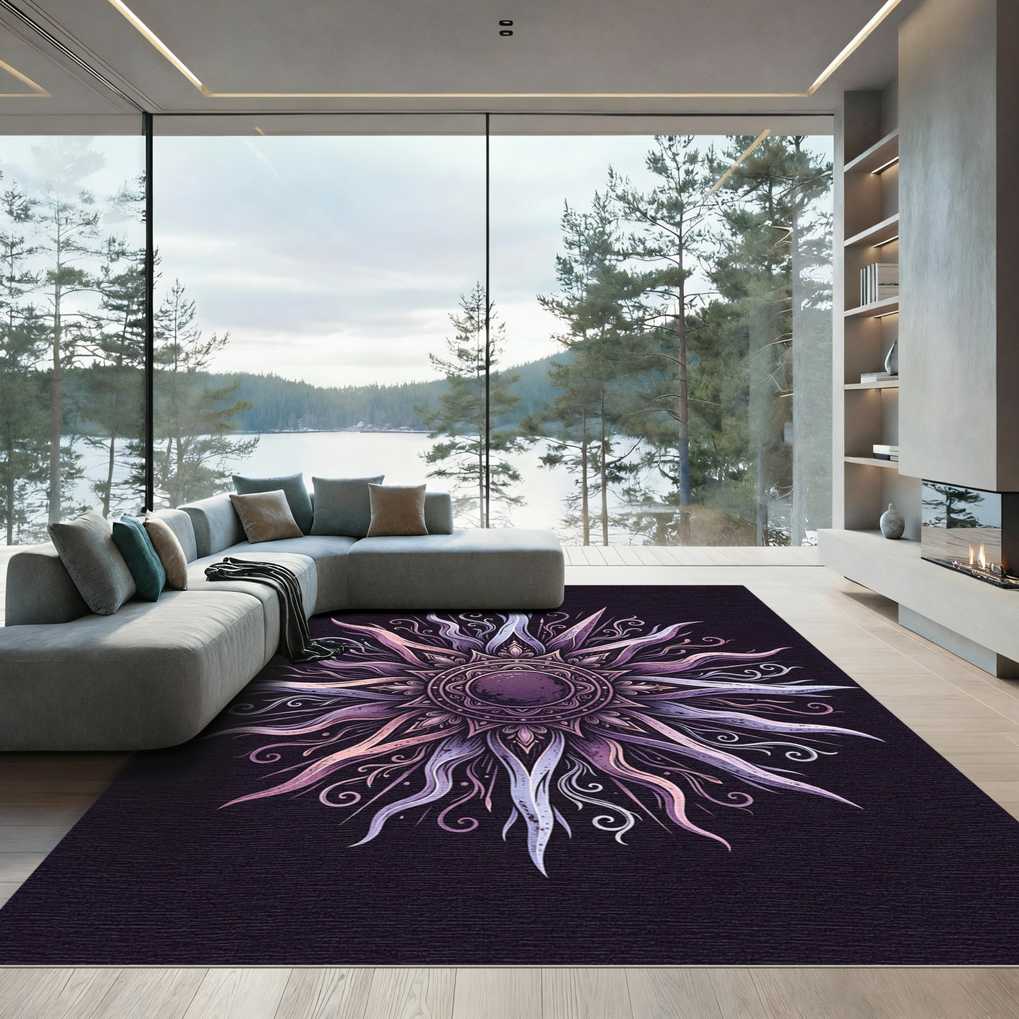 Ethereal Violet Celestial Mandala Sun Rug