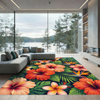 Vibrant Tropical Hibiscus And Plumeria Bouquet Rug