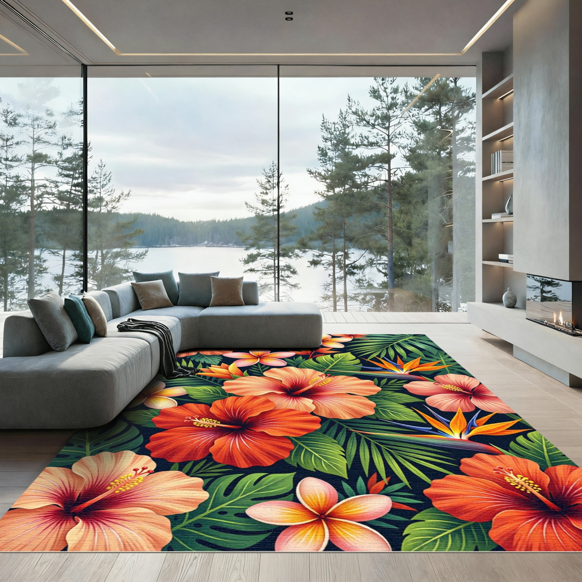 Vibrant Tropical Hibiscus And Plumeria Bouquet Rug
