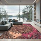 Ornate Peach and Burgundy Mandala Rug