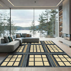 Dark Gray Window Pane Illustration Rug