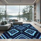 Teal Blue Geometric Diamond Tapestry Rug