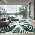 Green Fern Leaf Symmetry Rug