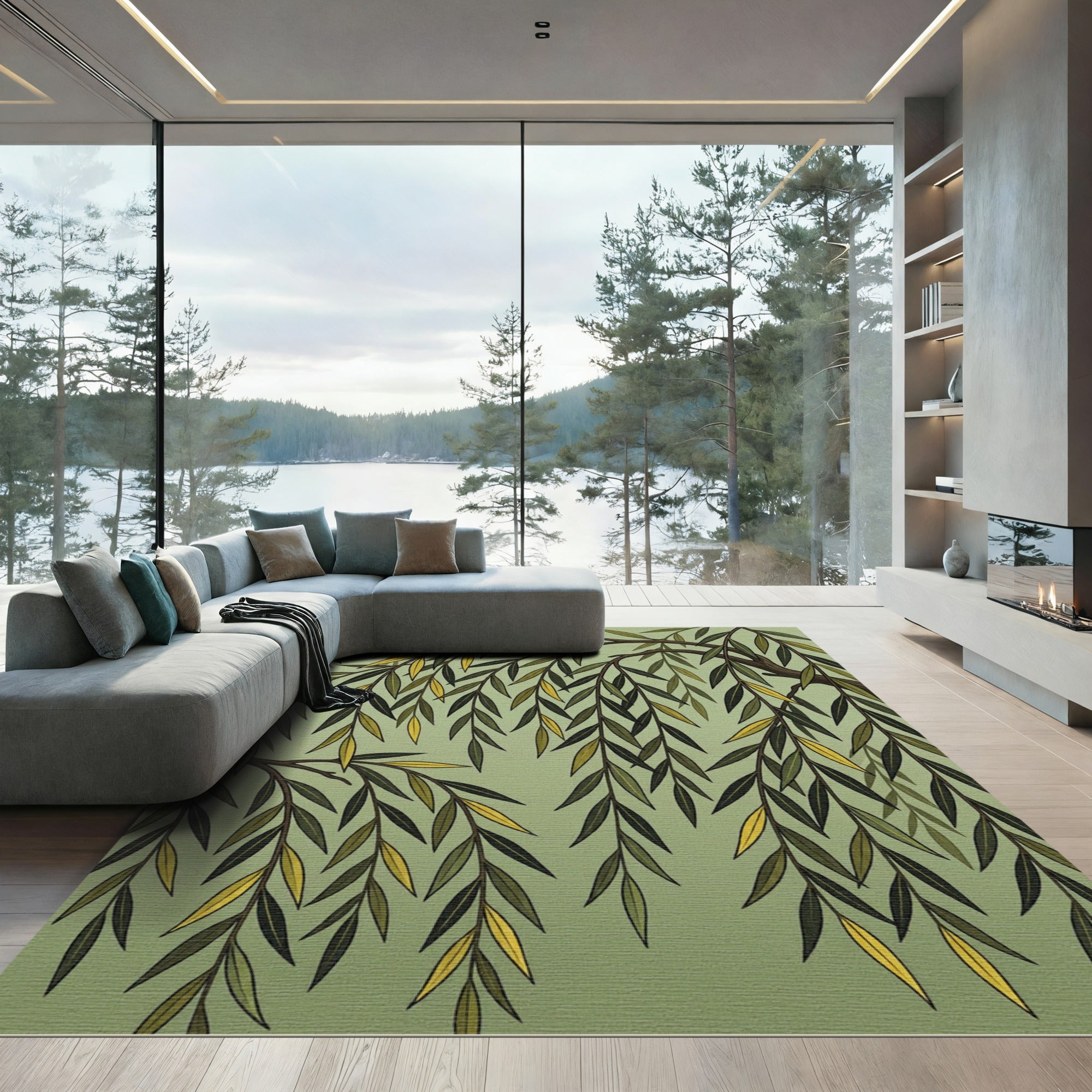 Serene Sage Willow Branch Foliage Rug