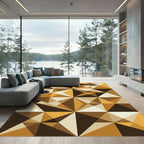 Modern Geometric Ochre Brown Triangle Rug