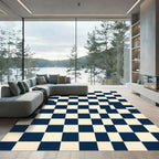 Modern Navy and Cream Distorted Checkered Rug