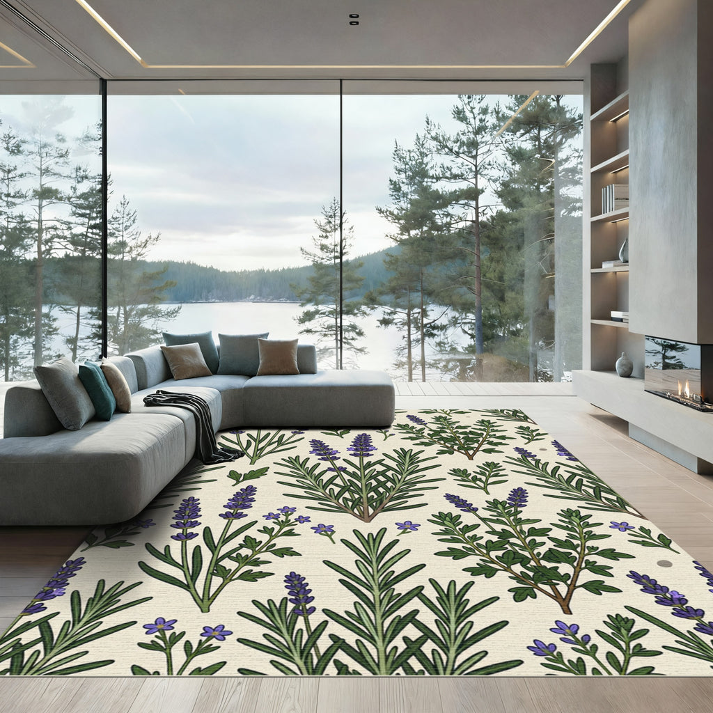 Botanical Lavender Sprig Cream Meadow Rug