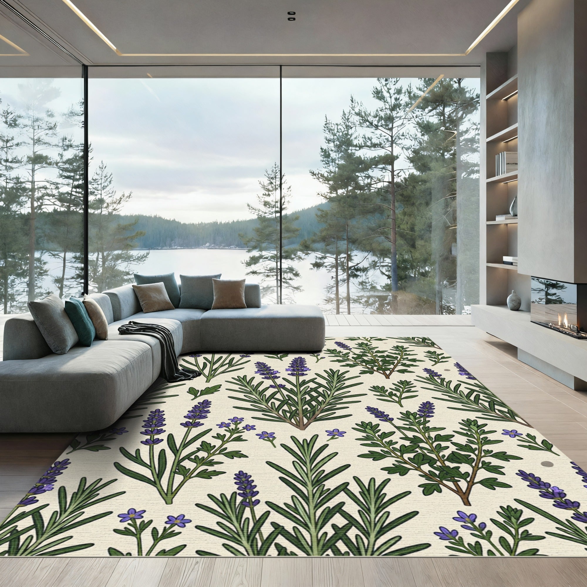 Botanical Lavender Sprig Cream Meadow Rug