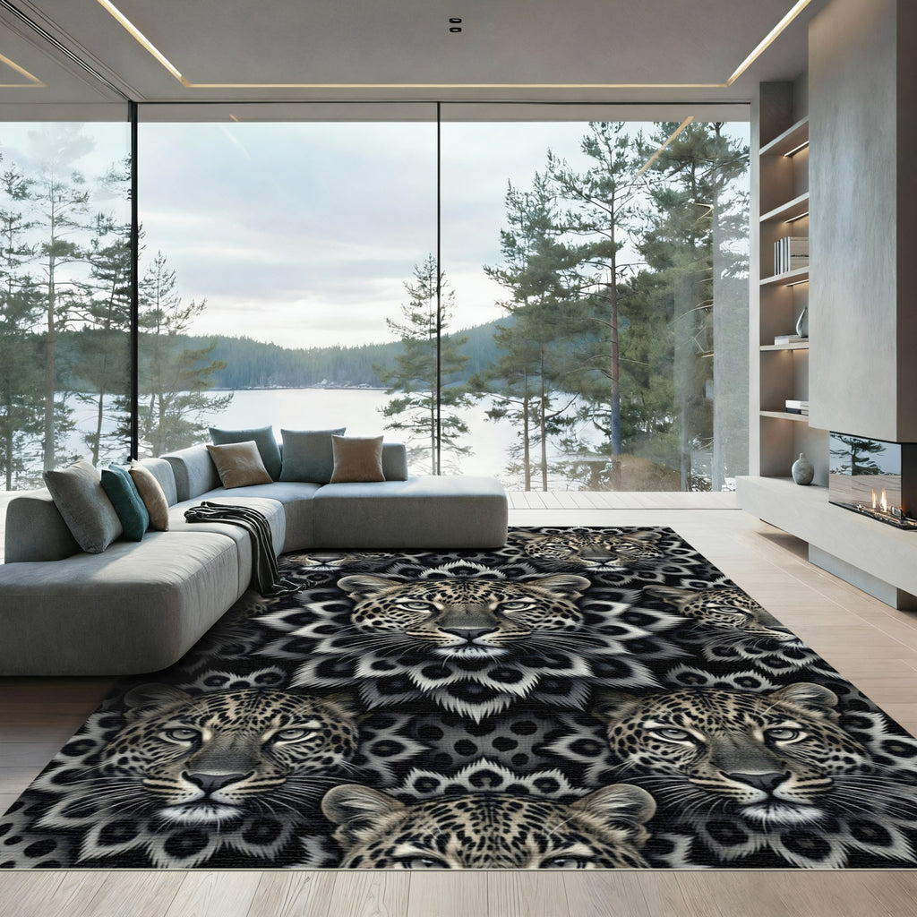 Monochromatic Leopard Head Flower Arrangement Rug