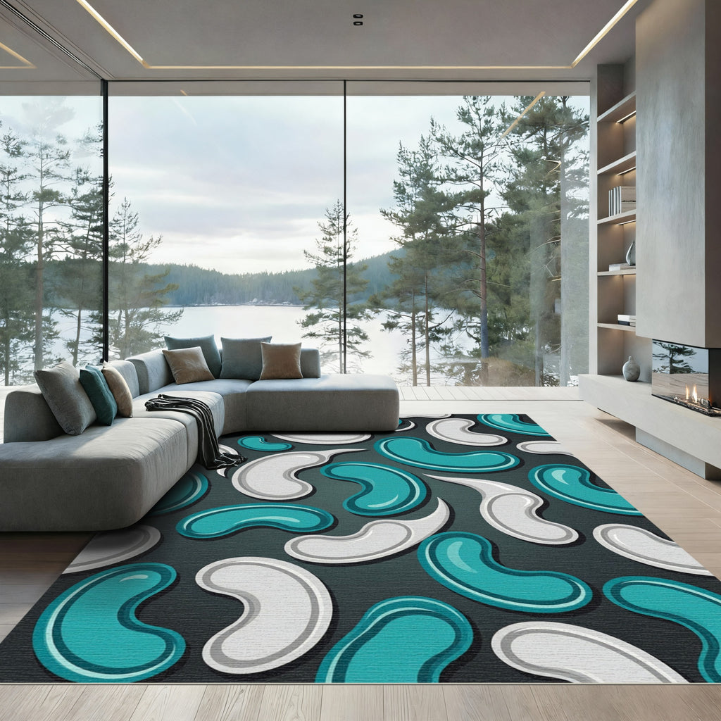 Aqua White Jelly Bean Scatter Rug