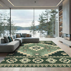 Sage Green Geometric Paw Boho Rug