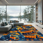 Vibrant Isometric Construction Vehicle Graphic Rug