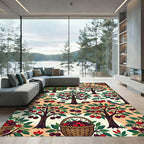 Whimsical Cherry Orchard Folk Berry Illustration Rug