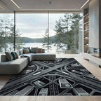 Monochromatic Architectural Grid Cityscape Rug