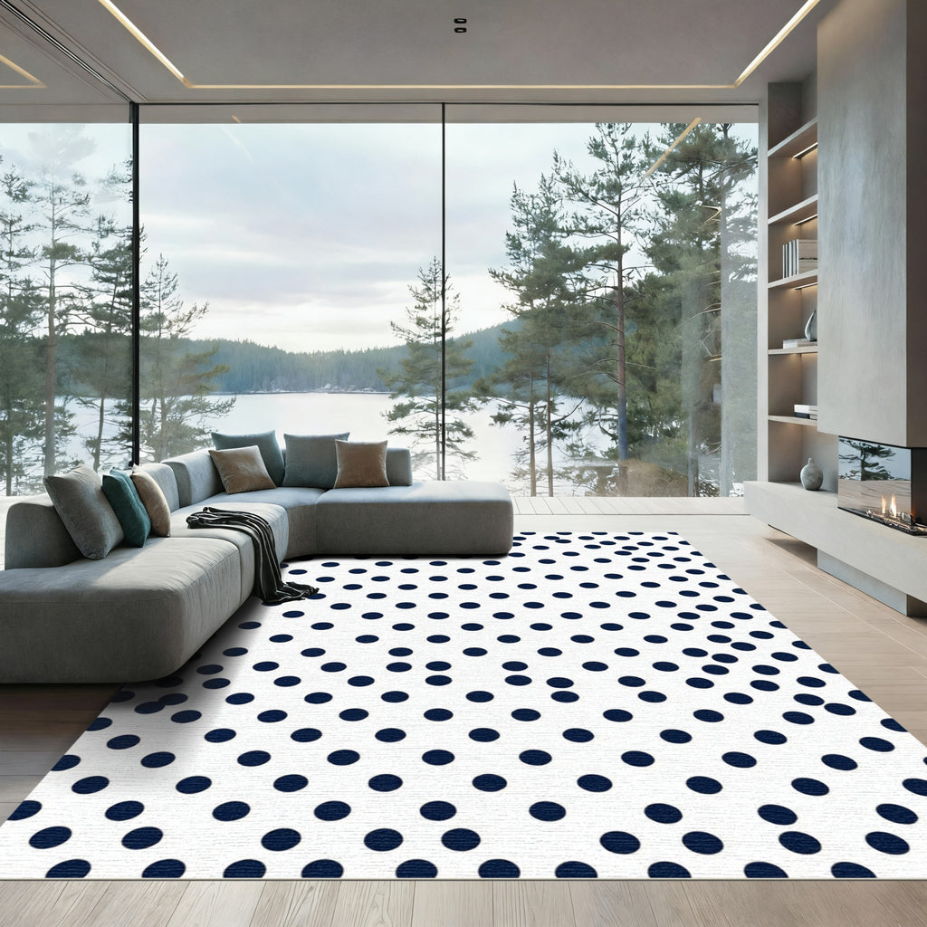 Minimalist Navy Blue Polka Dot Rug