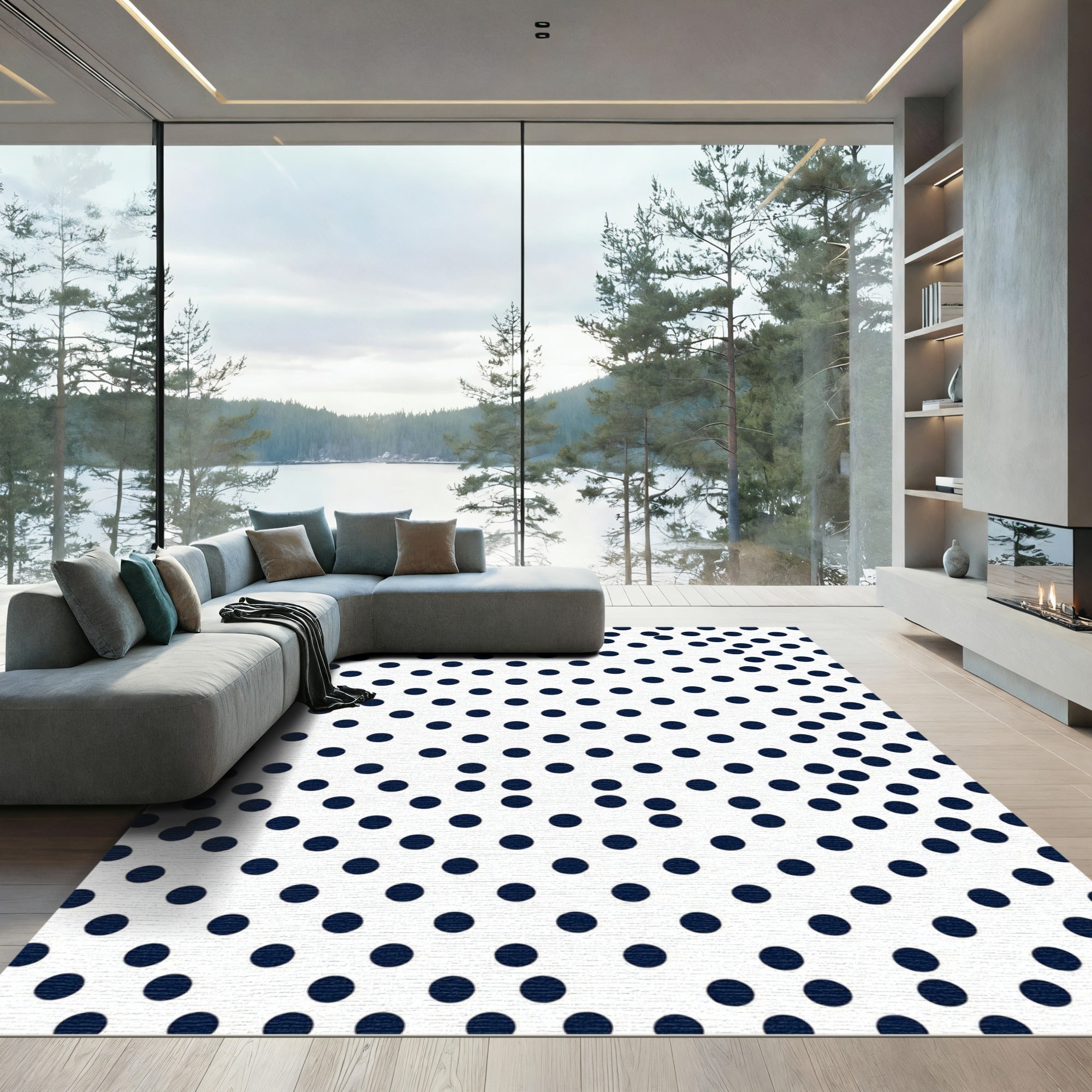 Minimalist Navy Blue Polka Dot Rug
