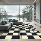 Modern Black and Ivory Checkerboard Mosaic Rug