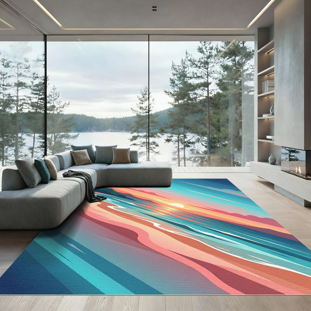 Abstract Sunset Shore Gradient Wave Rug