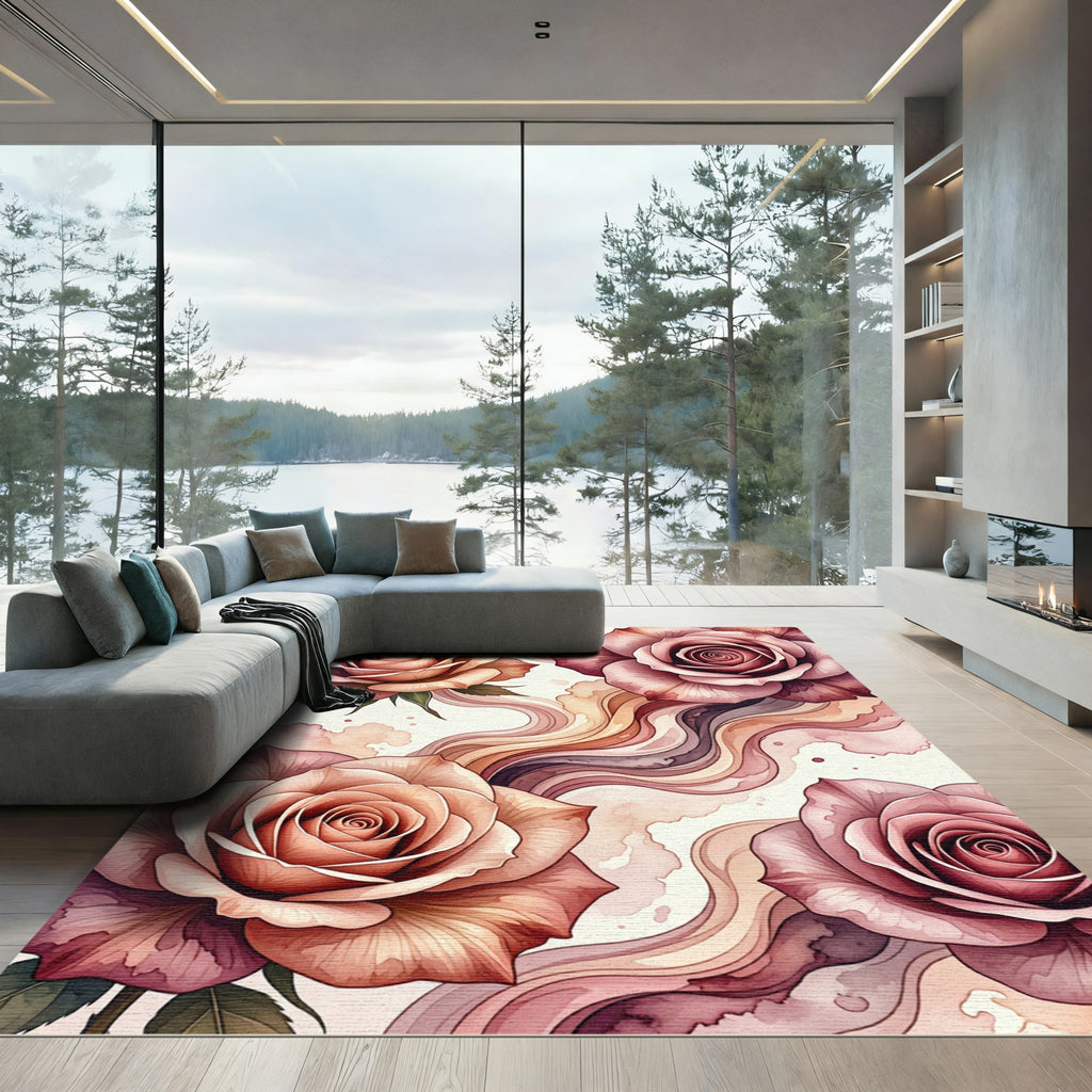 Ethereal Watercolor Rose Pastel Floral Flow Rug