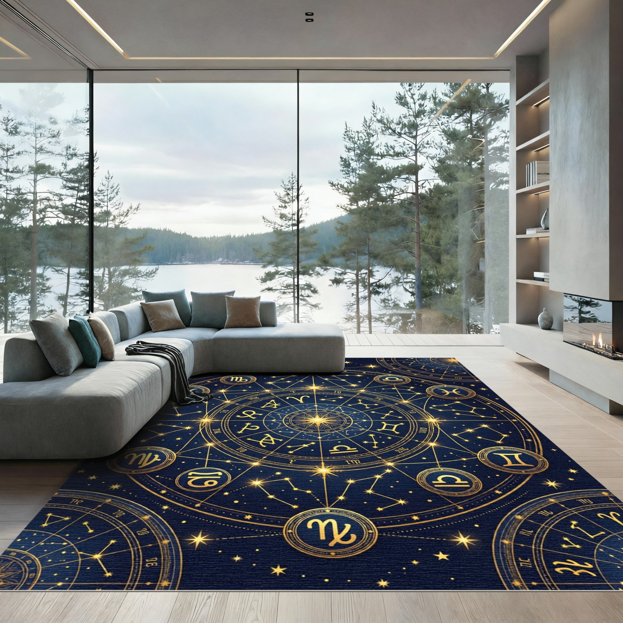 Celestial Gold Zodiac Constellation Map Rug