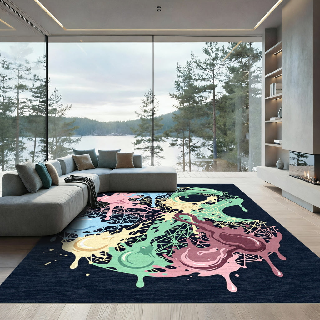 Pastel Drip Splatter Geometric Net Rug
