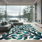 Whimsical Teal Green Branch Foliage Rug