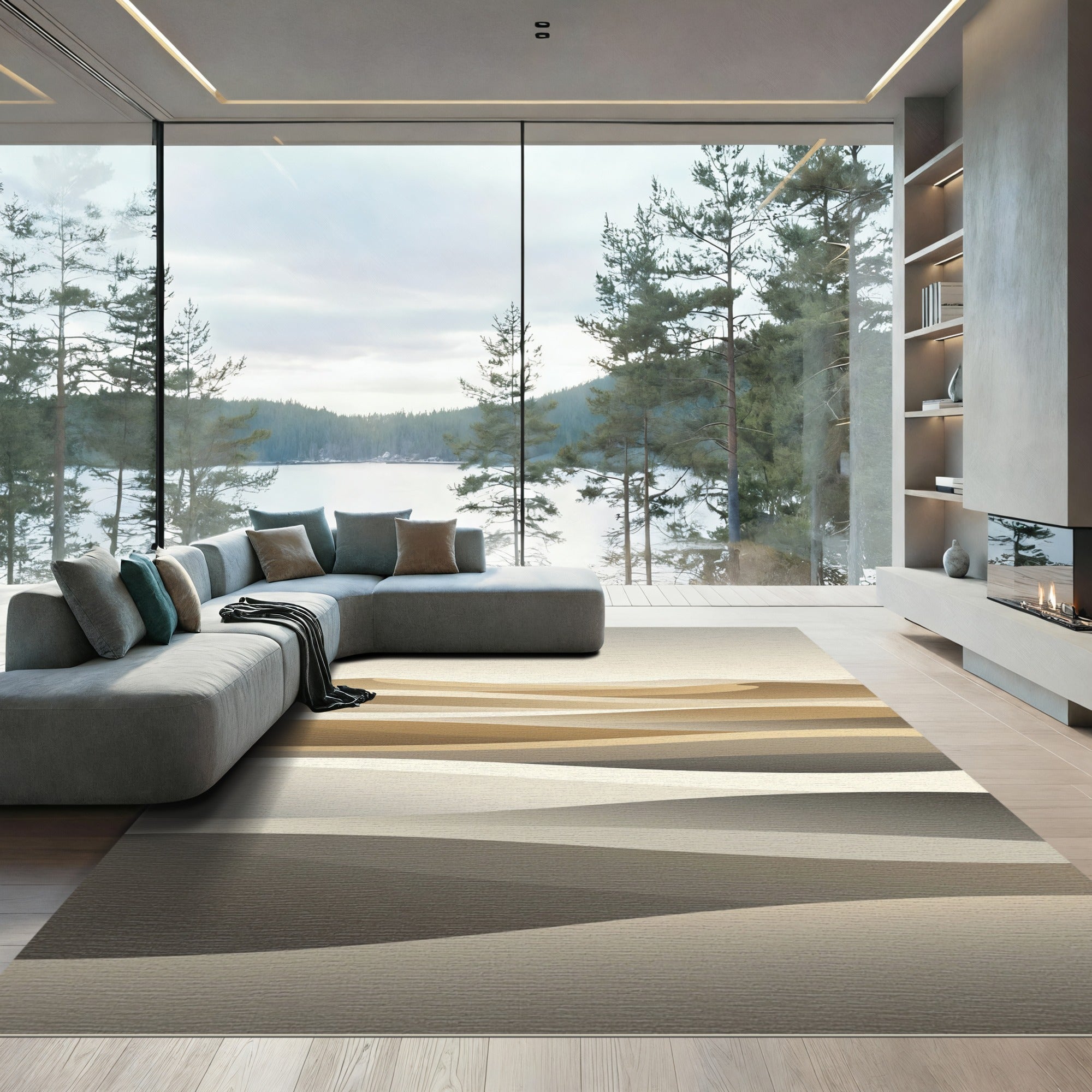 Minimalist Serene Sand Dune Waves Rug