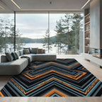 Bold Orange Blue Geometric Zigzag Rug