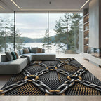 Metallic Chain Link Industrial Texture Rug