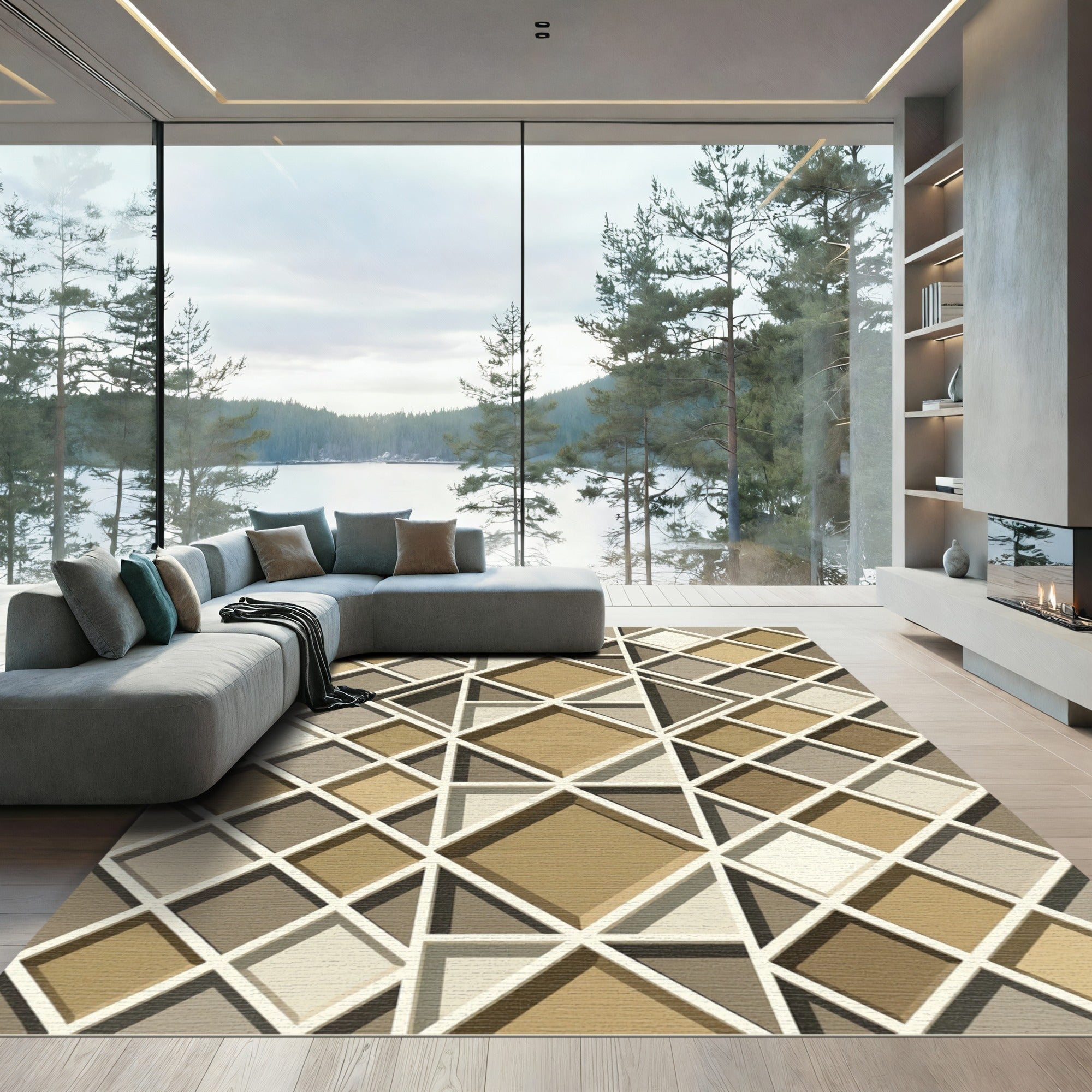 Earthy Tone Geometric Diamond Lattice Rug