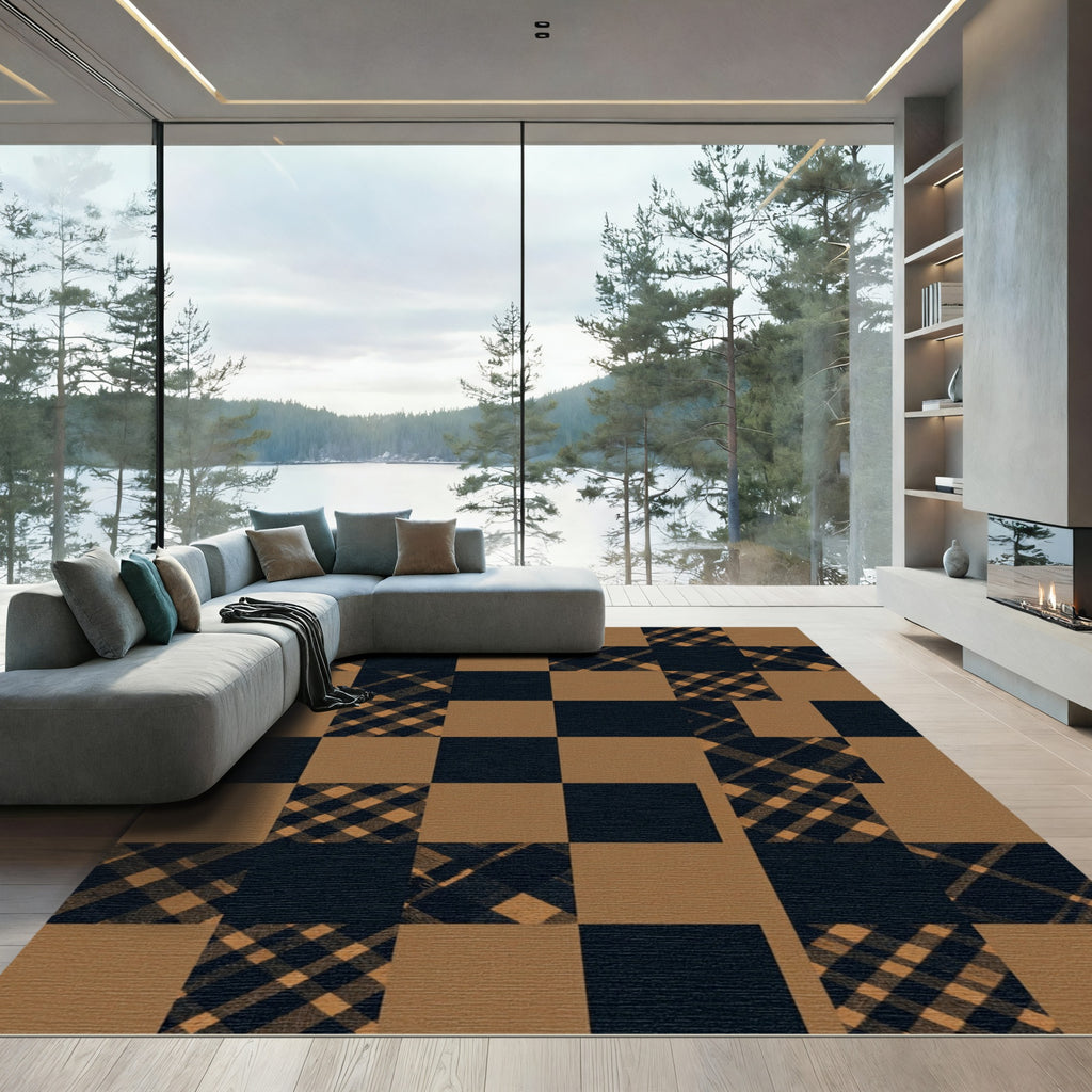 Black and Tan Plaid Checkered Rug