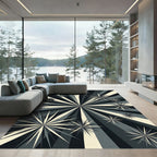 Monochromatic Geometric Sunburst Star Radiating Rug