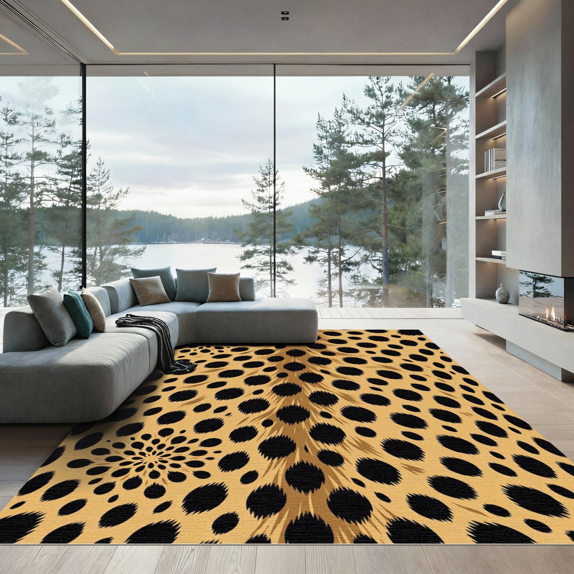 Golden Black Spot Swirl Rug