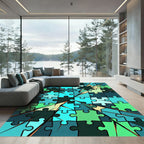 Geometric Teal Abstract Jigsaw Mosaic Rug