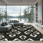 Gothic Black and Cream Flourish Trellis Rug