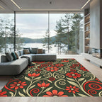 Red Floral Swirl Scroll Work Rug