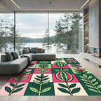 Watermelon Botanical Grid Pink Green Rug