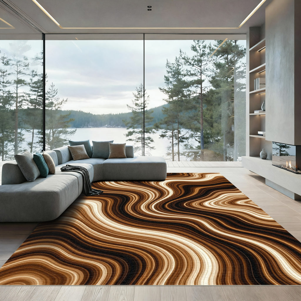 Golden Brown Swirl Marble Rug