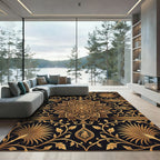 Elegant Gold Mandala Floral Foliage Rug
