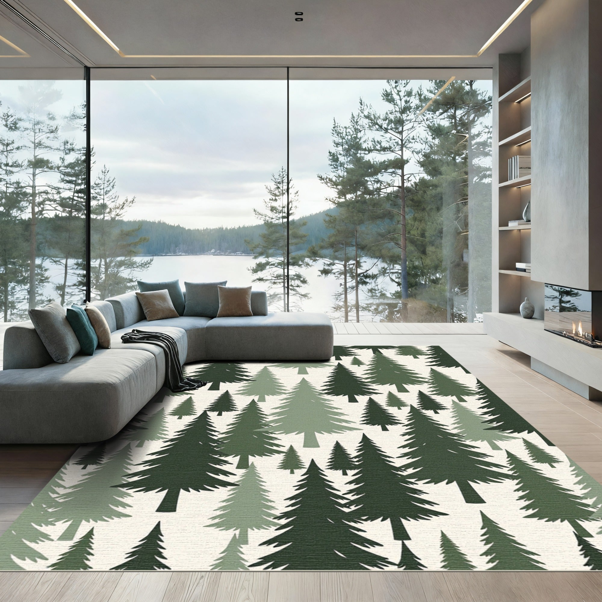 Forest Pine Tree Sage Woodland Rug
