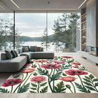 Blush Pink Poppy and Rose Garden Rug