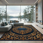 Gold Filigree Ornate Royal Navy Medallion Rug