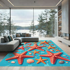 Vibrant Coastal Starfish Sea Shell Ocean Rug