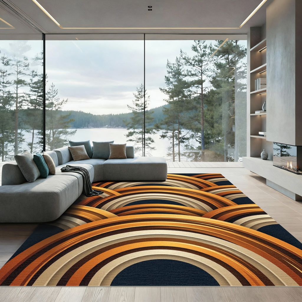 Golden Mid-Century Modern Abstract Arch Rug