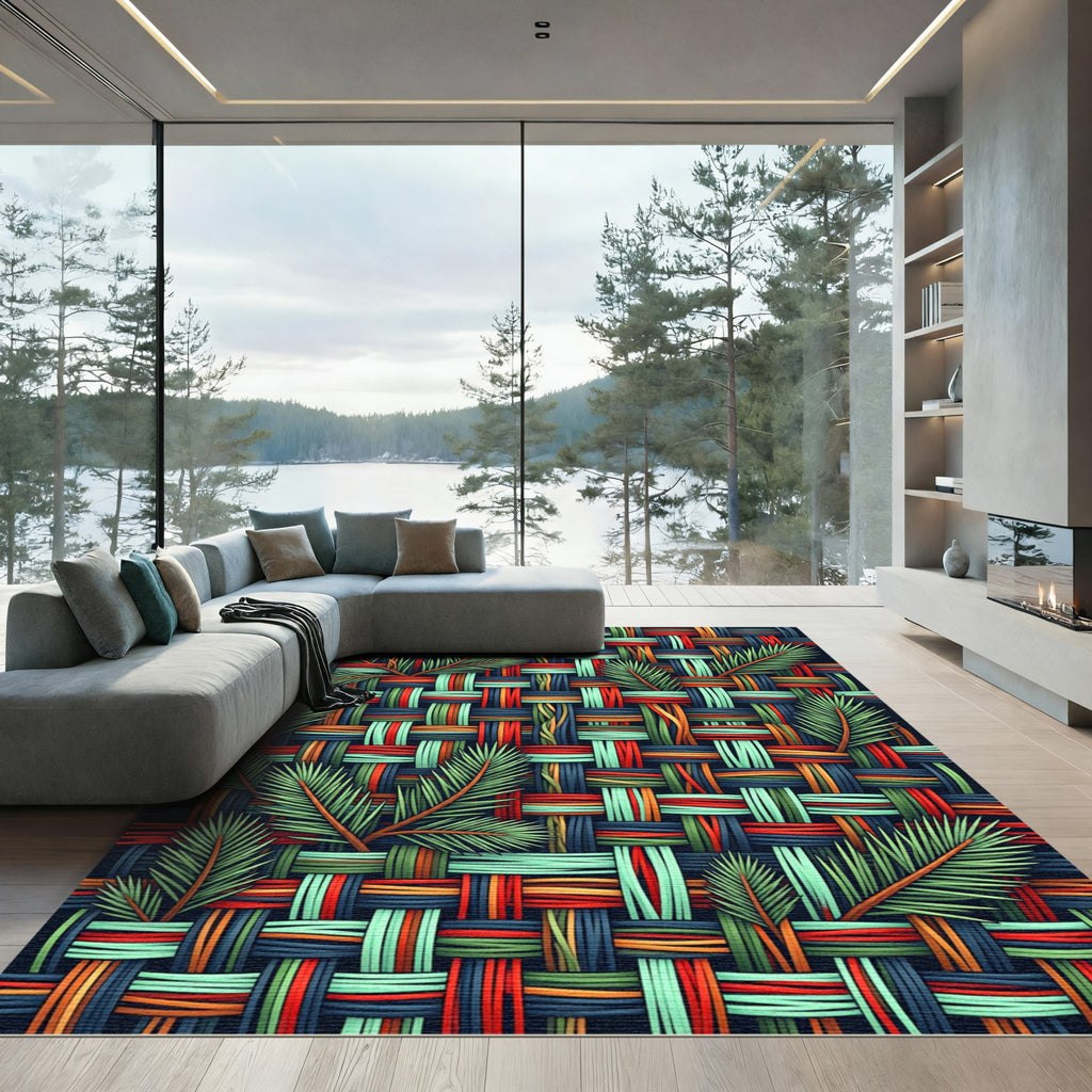 Multicolor Woven Palm Leaf Rug
