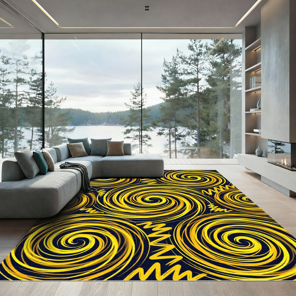 Vibrant Golden Radiant Swirl Abstract Rug