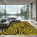 Vibrant Golden Radiant Swirl Abstract Rug